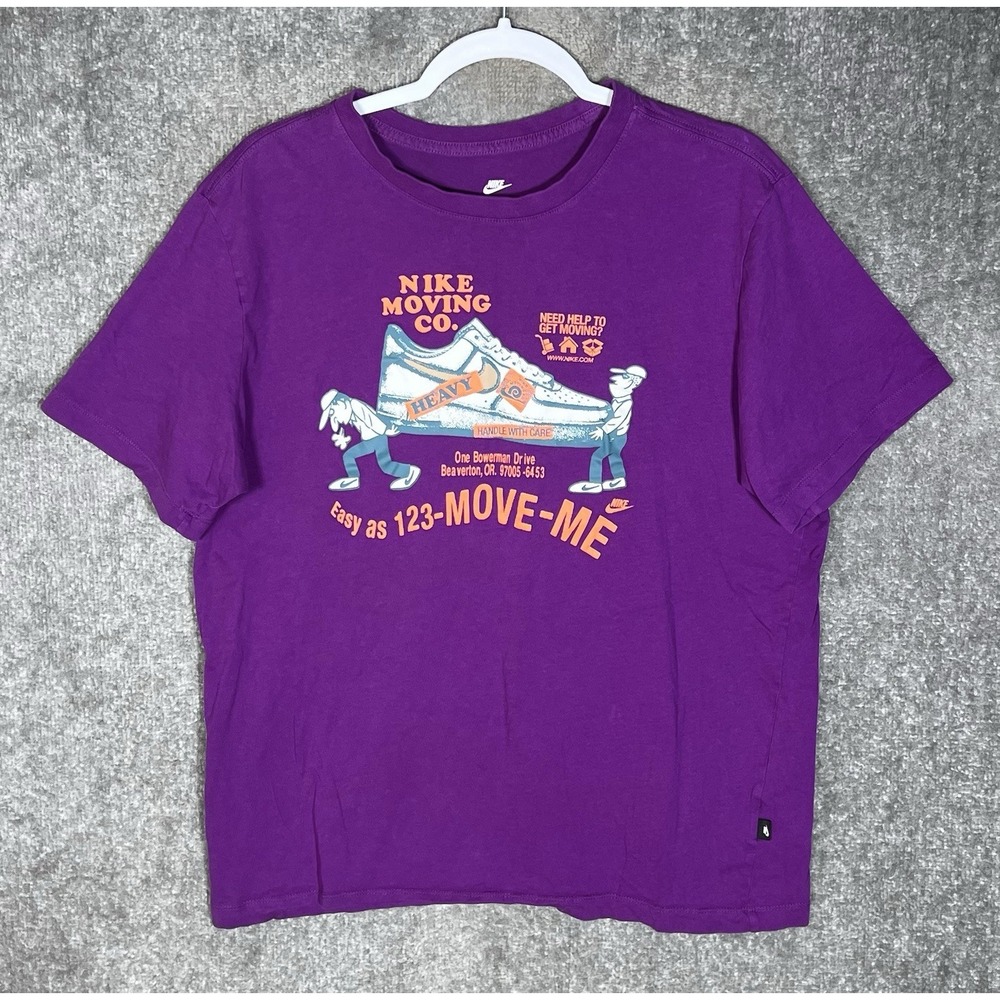 The Nike Tee Moving Co Shirt‎ Adult Sz Large Purple Bold Berry Graphic Crew Neck